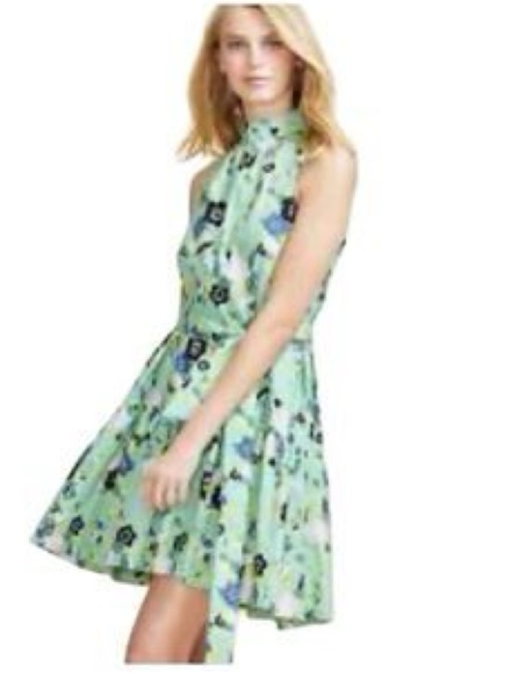 Tie-Neck Mint Floral Mini Dress